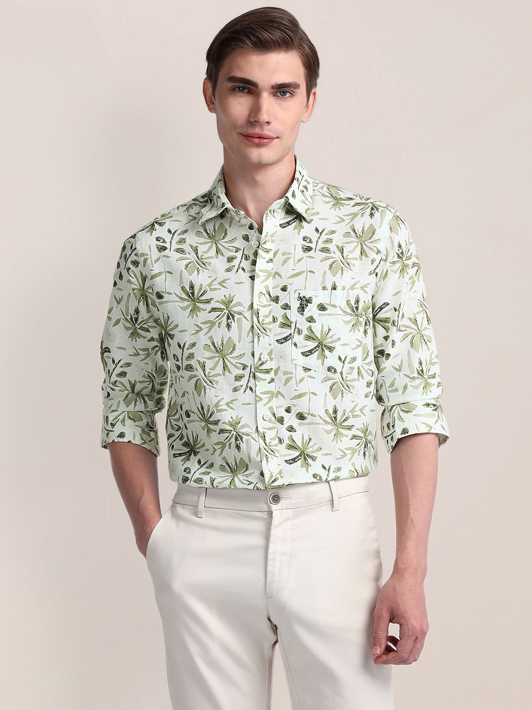 

U.S. Polo Assn. Men Modern Slim Fit Floral Opaque Printed Casual Shirt, Green