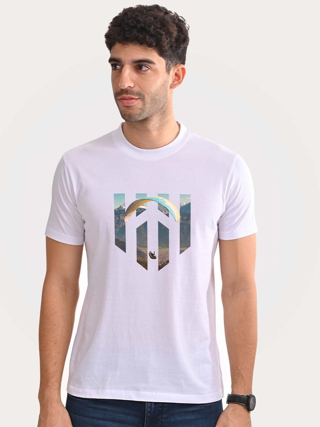 

Aero Armour Unisex Graphic Printed Round Neck Cotton T-Shirt, White