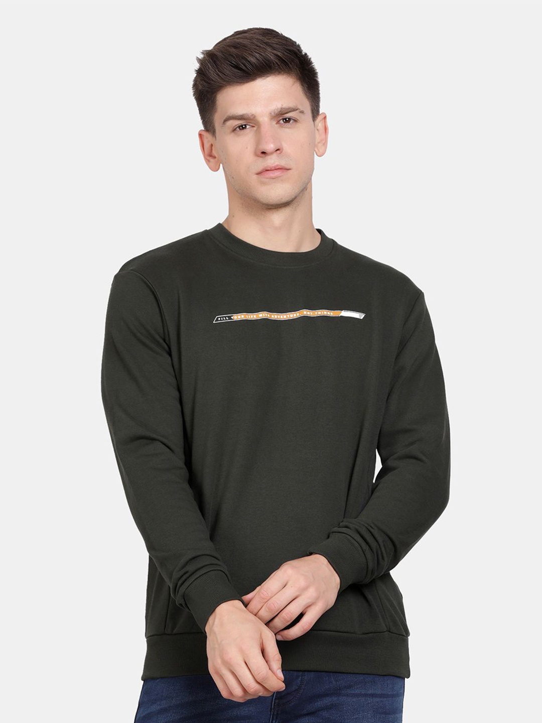 

t-base Men Printed Sweatshirt, Olive