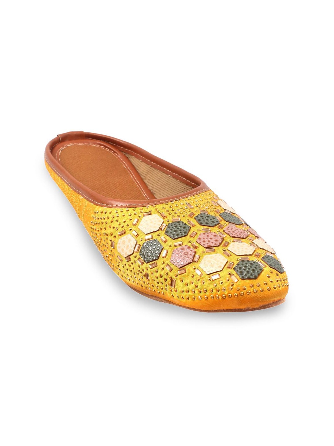 

Apratim Women Embellished Ethnic Mules with Laser Cuts Flats, Yellow