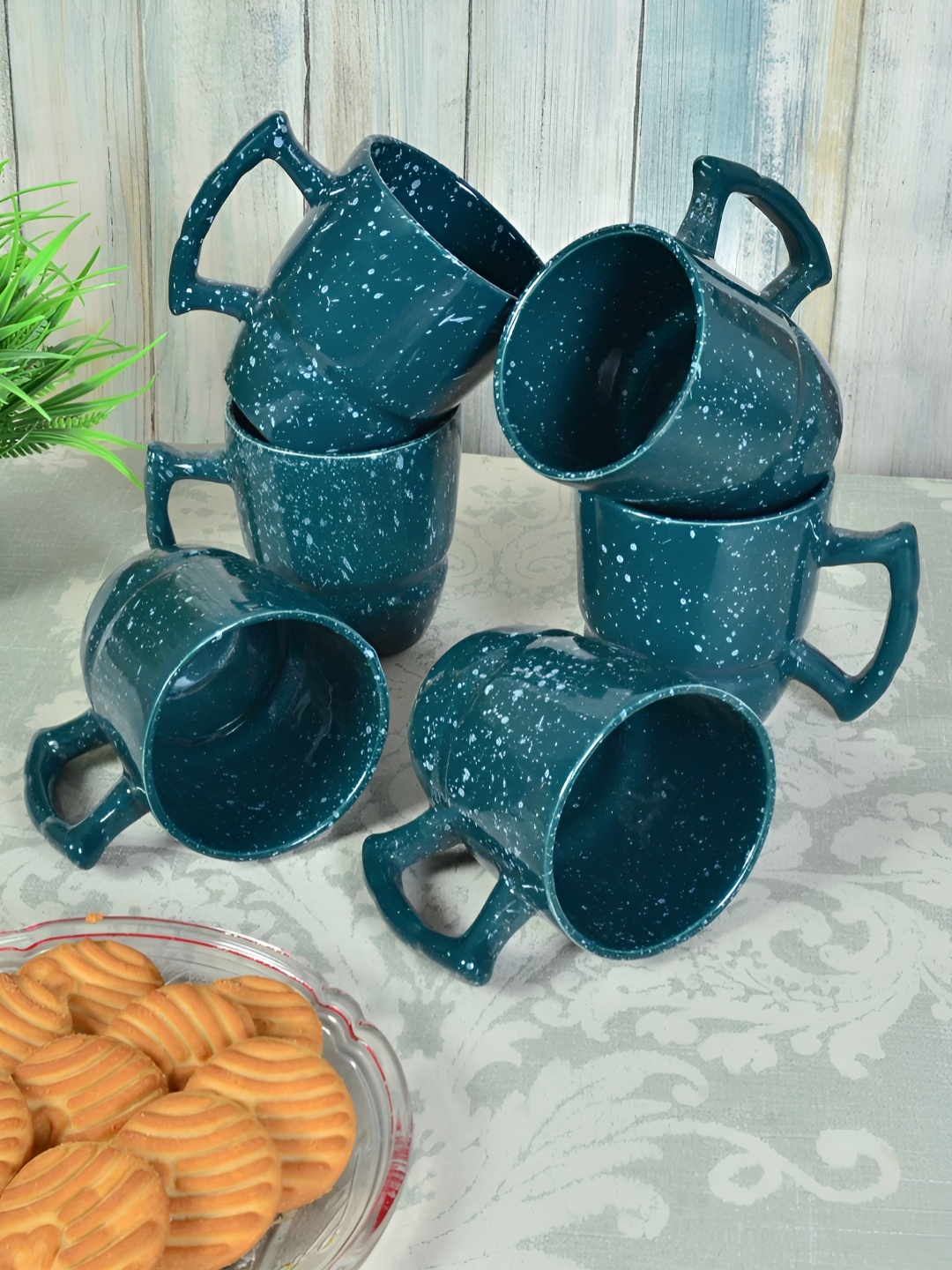 

FABINALIV Set of 6 Blue & White Handcrafted Ceramics Glossy Mugs