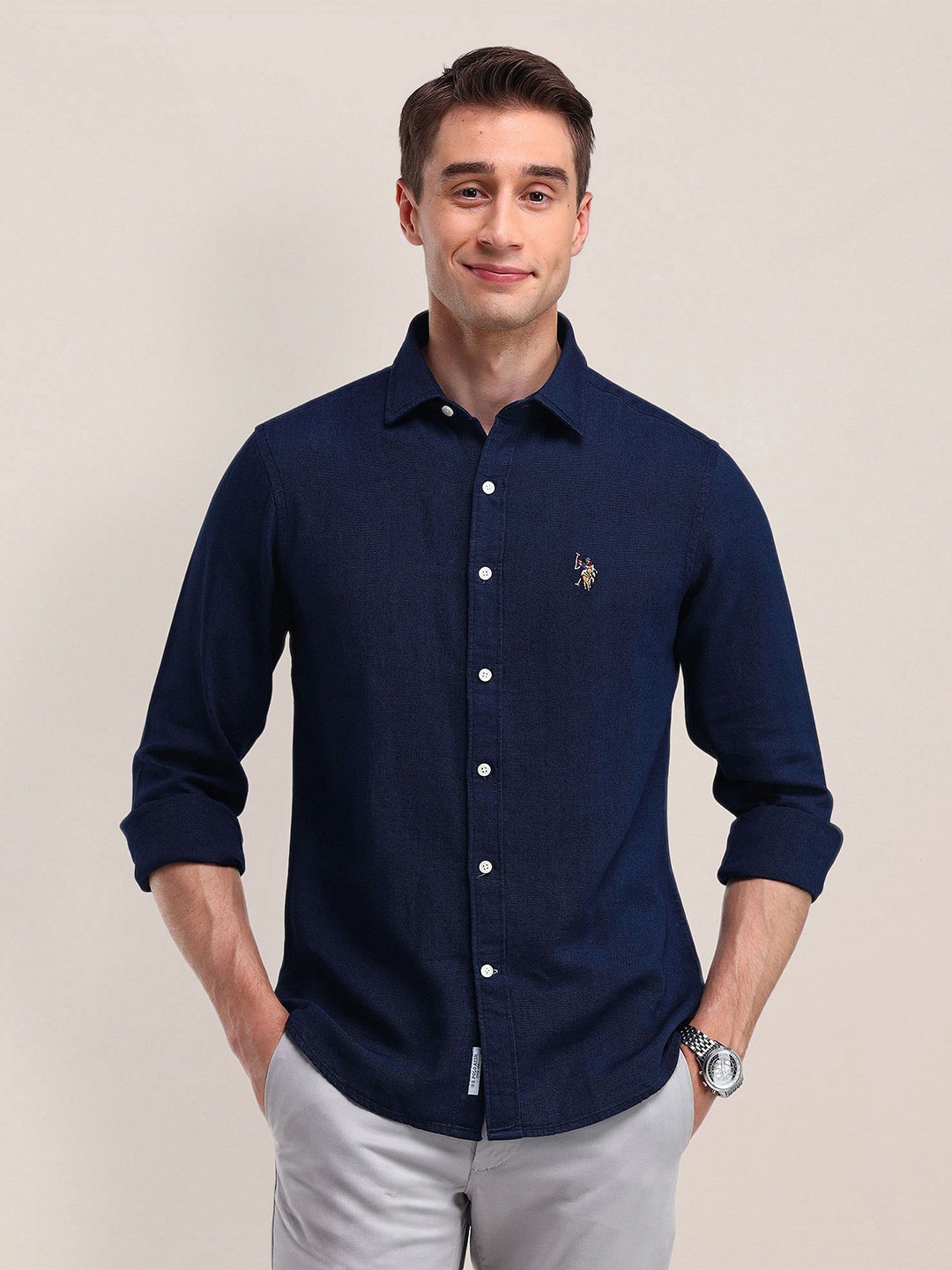 

U.S. Polo Assn. Men Modern Slim Fit Opaque Casual Shirt, Blue