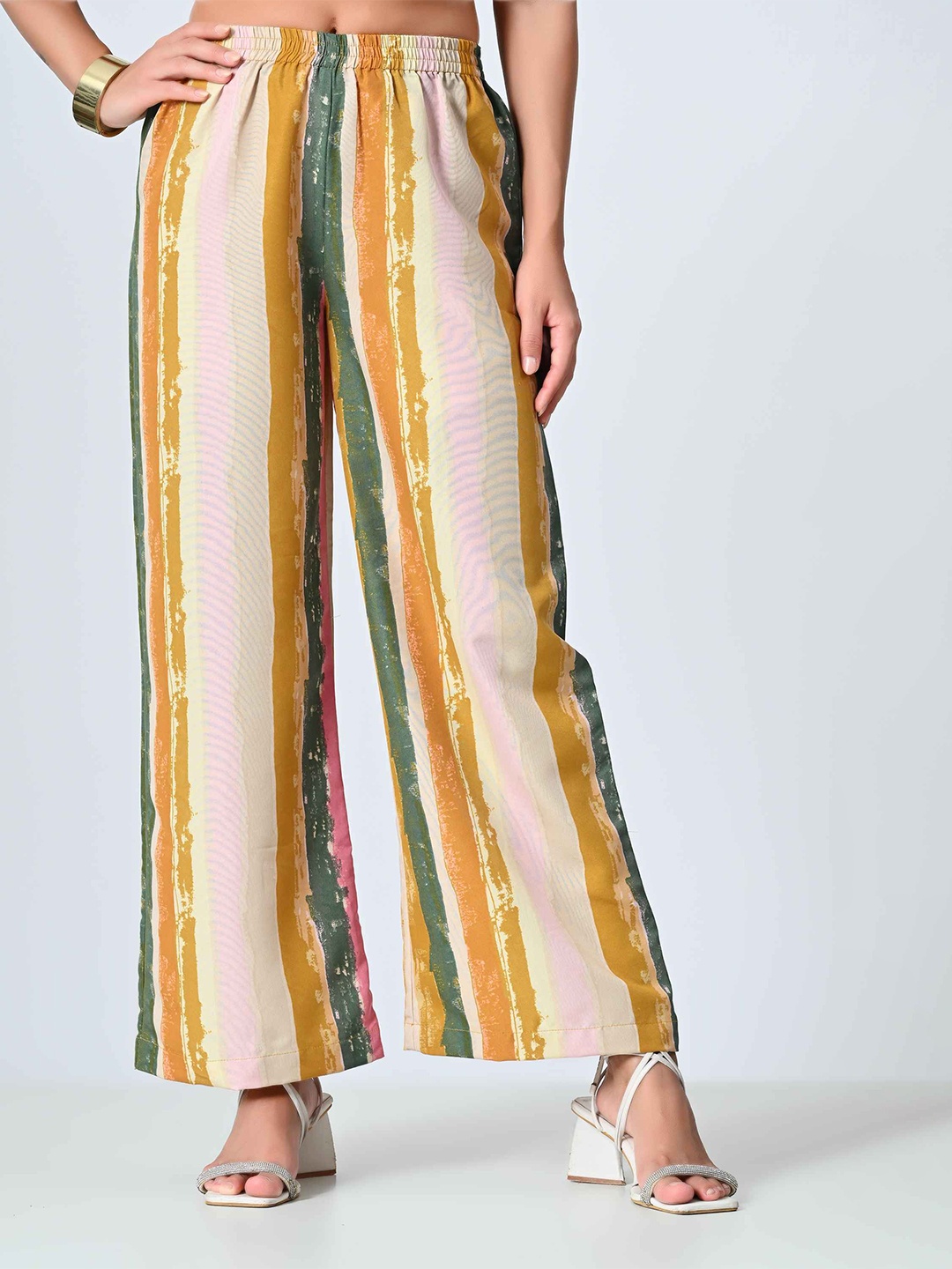 

ALL WAYS YOU Women Striped Crepe Palazzos, Pink