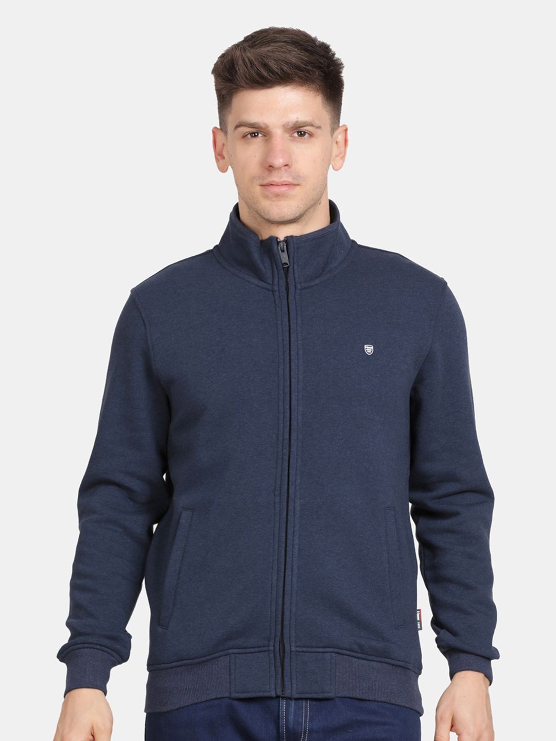 

t-base Men Mock Collar Solid Sweatshirt, Navy blue