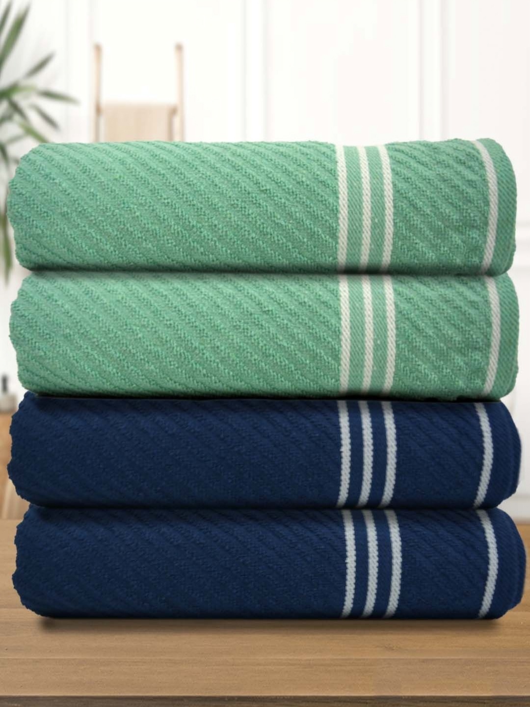 

Aura Green & Navy Blue 4 Pieces Cotton 400 GSM Bath Towel