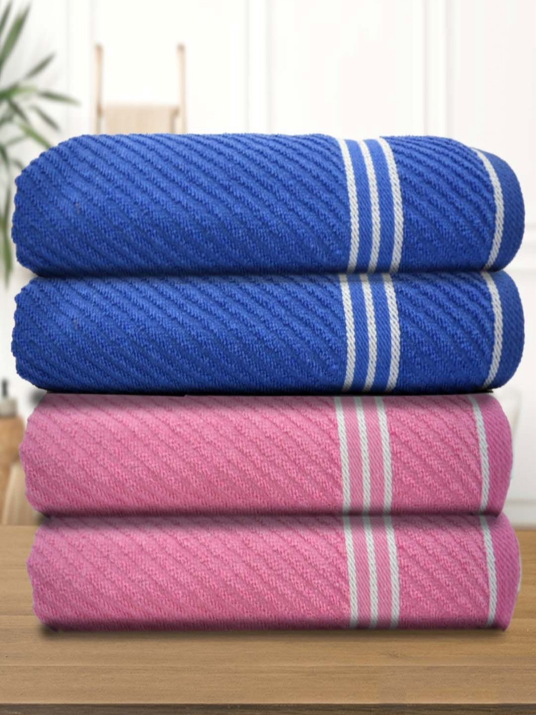 

Aura Blue & Pink 4 Pieces Cotton 400 GSM Bath Towel