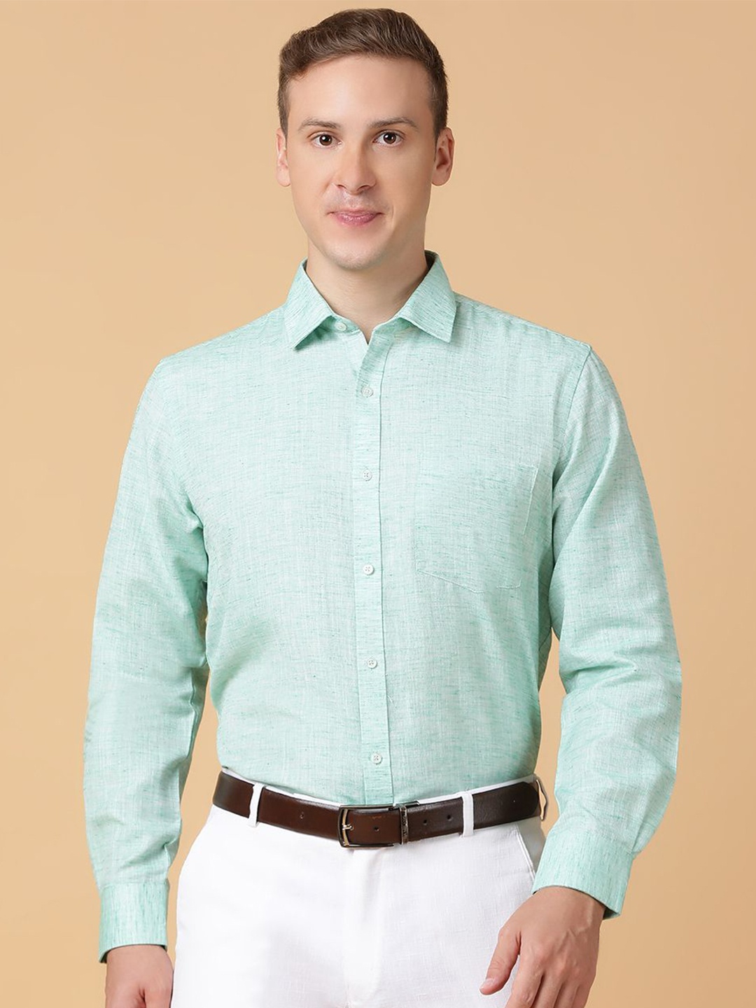 

TABARD Men Spread Collar Solid Cotton Formal Shirt, Green