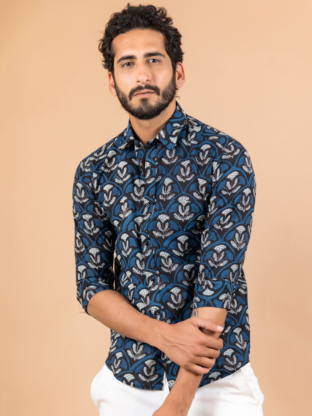 

Tistabene Men Standard Spread Collar Floral Printed Cotton Casual Shirt, Black