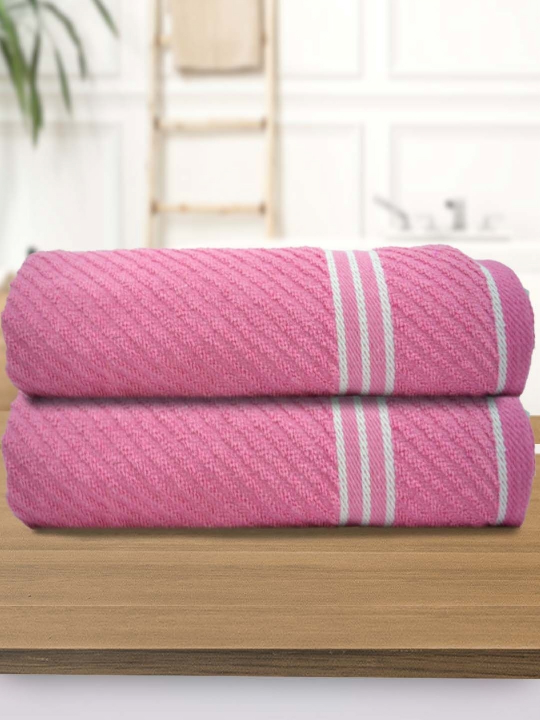 

Aura Athom Living Pink & White 2 Pieces Striped 400 GSM Bath Towels