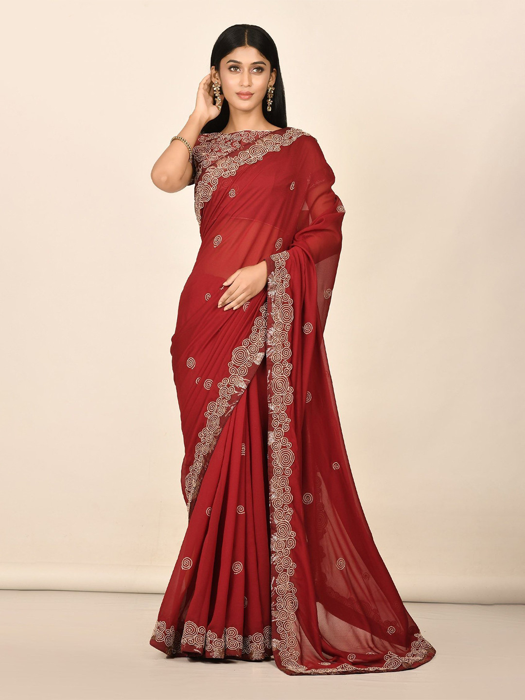 

Nimayaa Embellished Embroidered designer Saree, Maroon