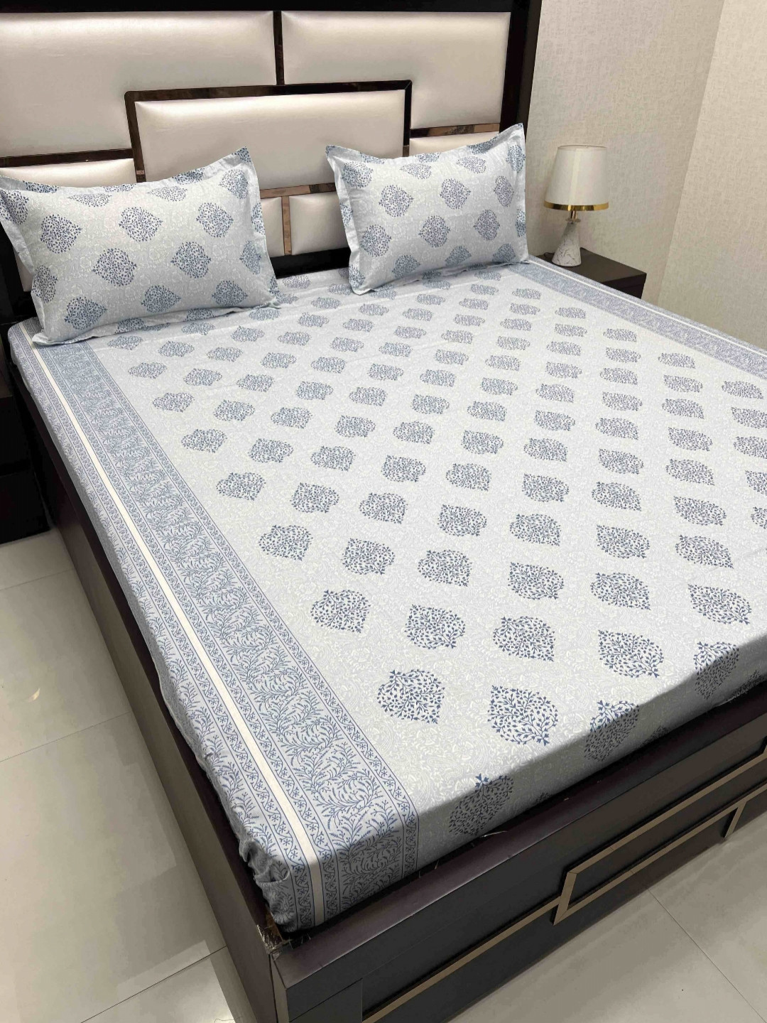 

Pure Decor Royal Passion Blue Ethnic Motifs Cotton 400 TC Queen Bedsheet & 2 Pillow Covers