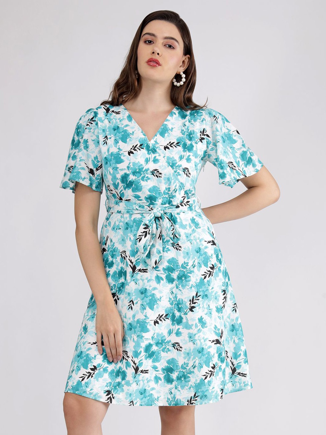 

SALT ATTIRE Printed Flared Sleeve Formal Fit & Flare Dress, Multi