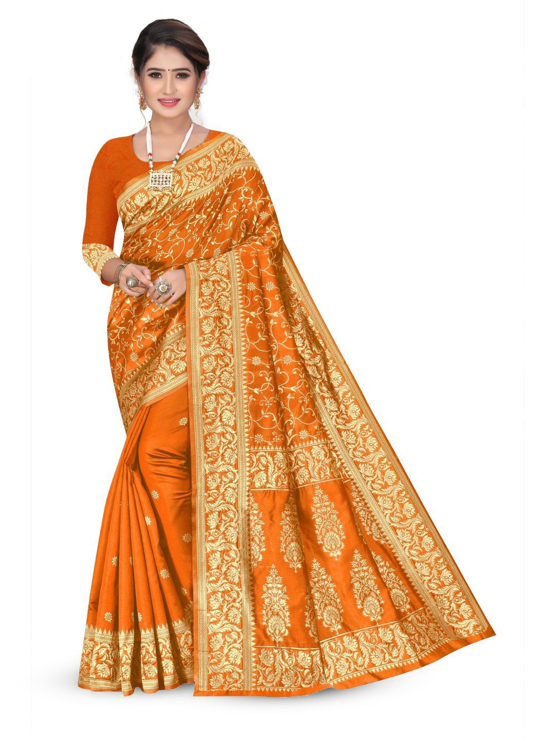 

Tulip Eden Woven Design Zari Banarasi Saree, Orange