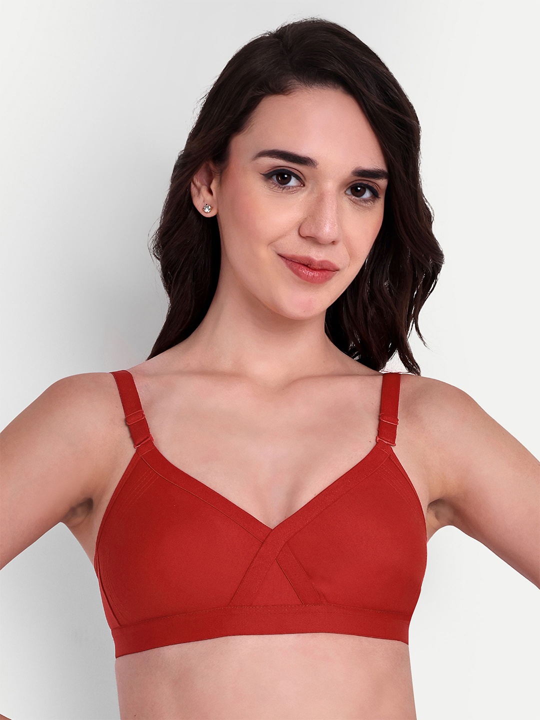 

Skin Beauty Solid Bra Full Coverage Non-Wired Non Padded, Red