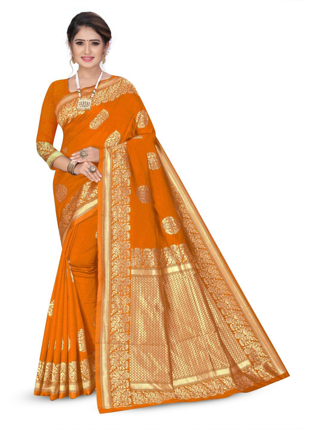

Tulip Eden Woven Design Zari Banarasi Saree, Orange