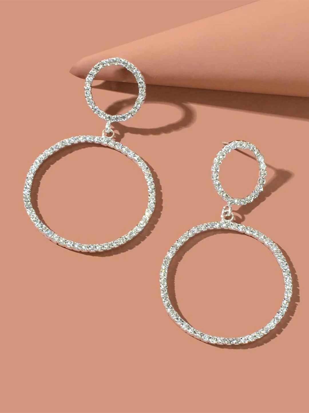 

DressBerry Silver Plated Sparkling American Diamond Circle Drop Earrings