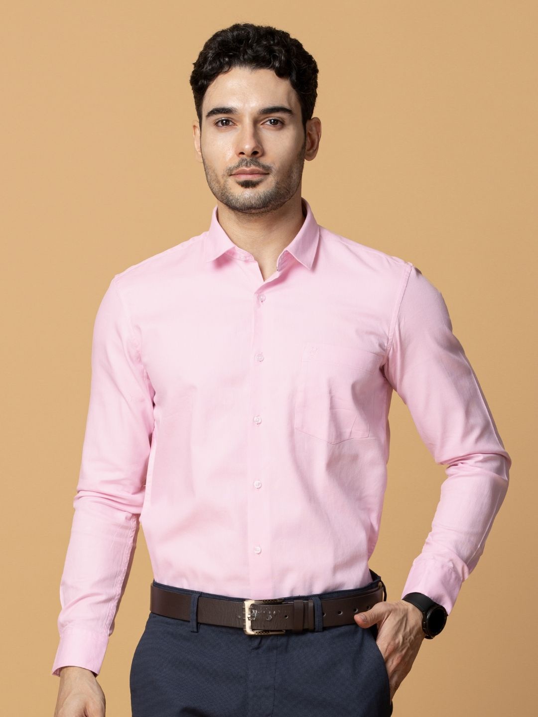

Berkshire Men Comfort Spread Collar Solid Cotton Slim Fit Formal Shirt, Pink
