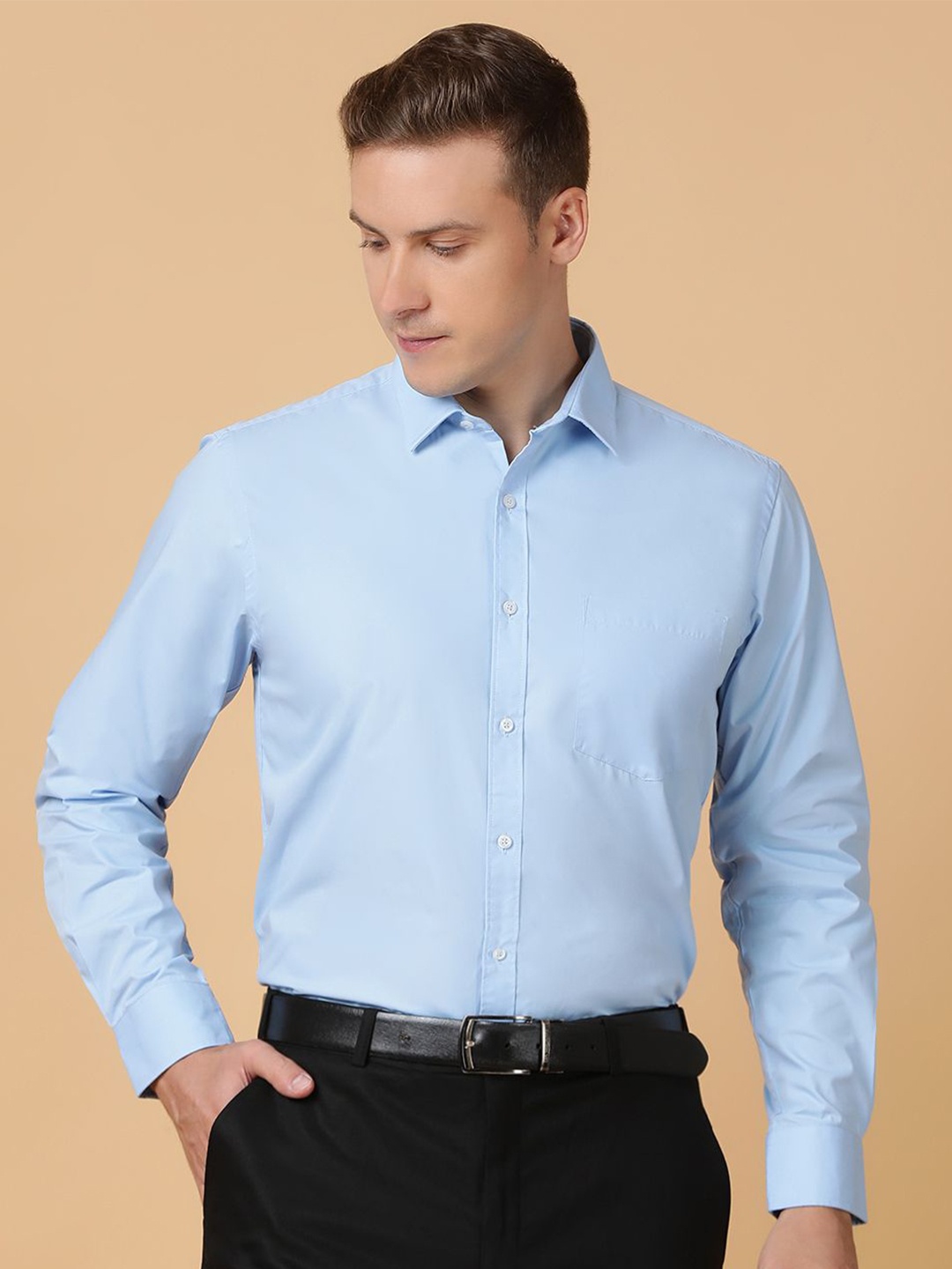 

TABARD Men Spread Collar Solid Cotton Formal Shirt, Blue