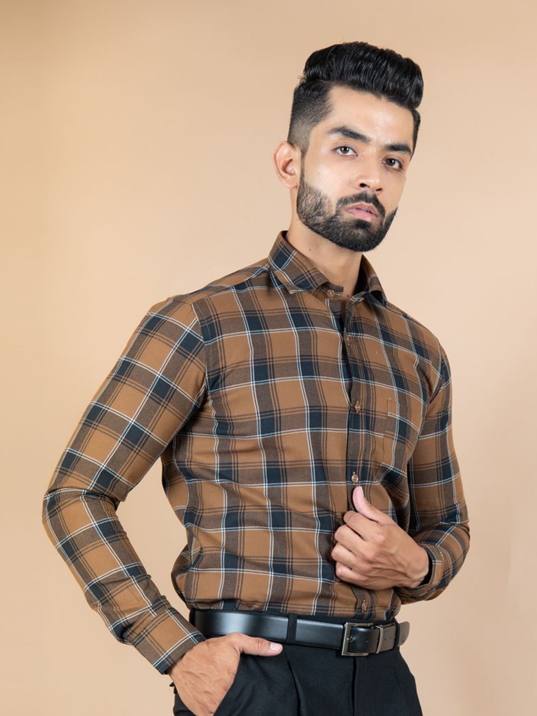 

Tistabene Men Standard Tartan Checks Opaque Checked Casual Shirt, Brown