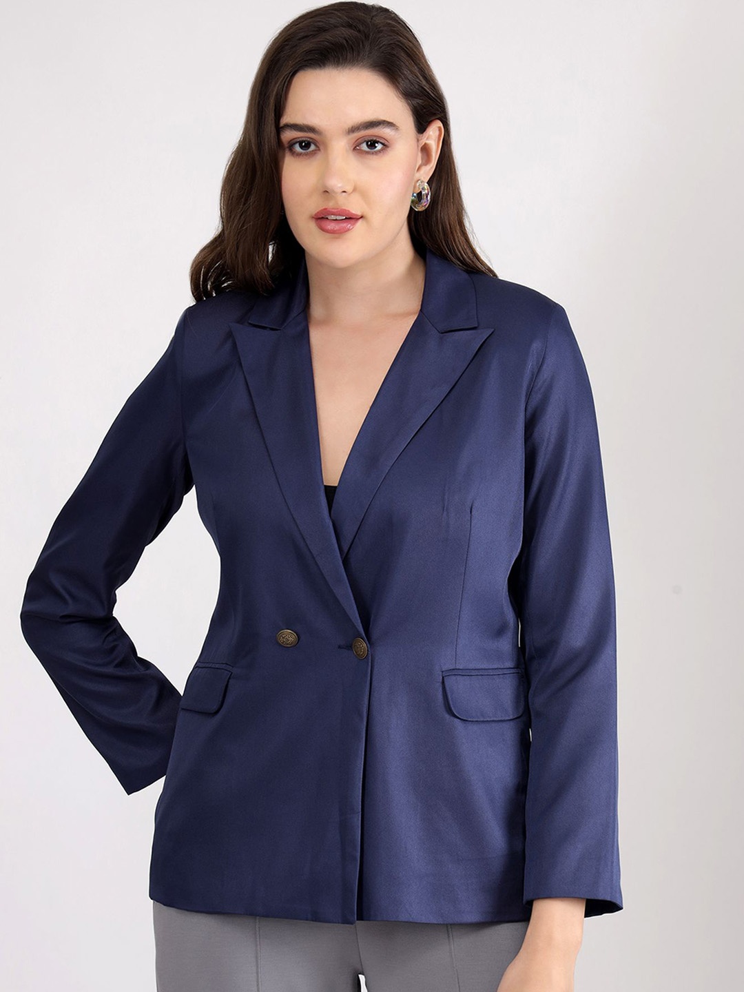 

SALT ATTIRE Notched Lapel Double Breasted Blazer, Navy blue