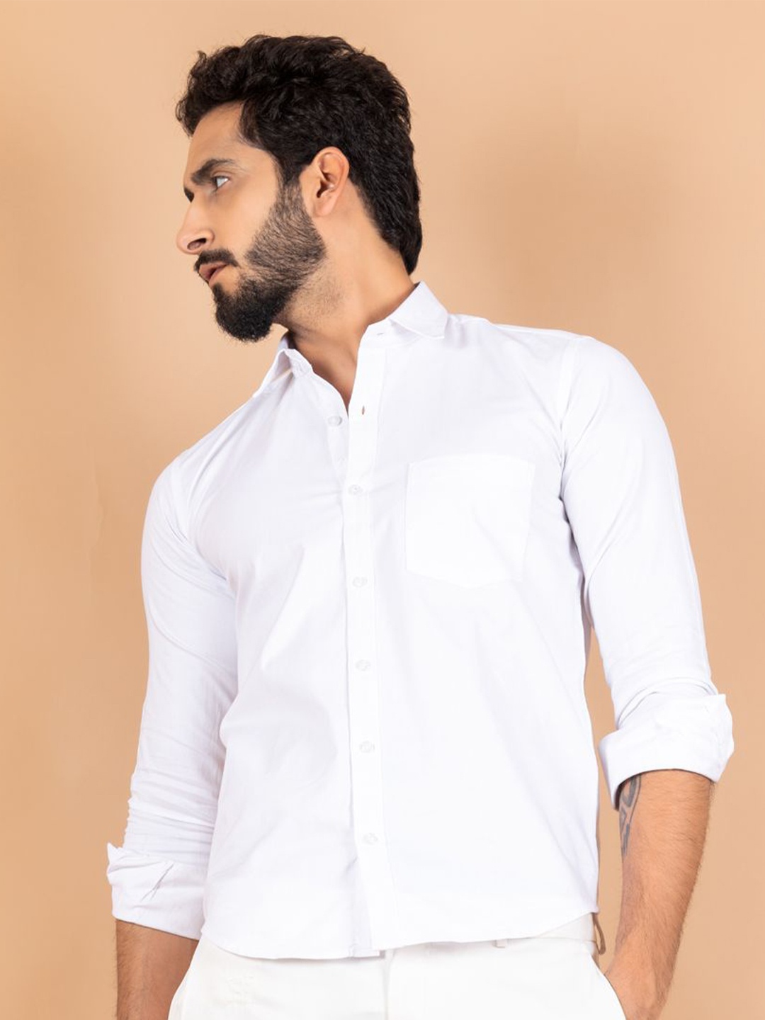 

Tistabene Men Standard Spread Collar Solid Cotton Casual Shirt, White