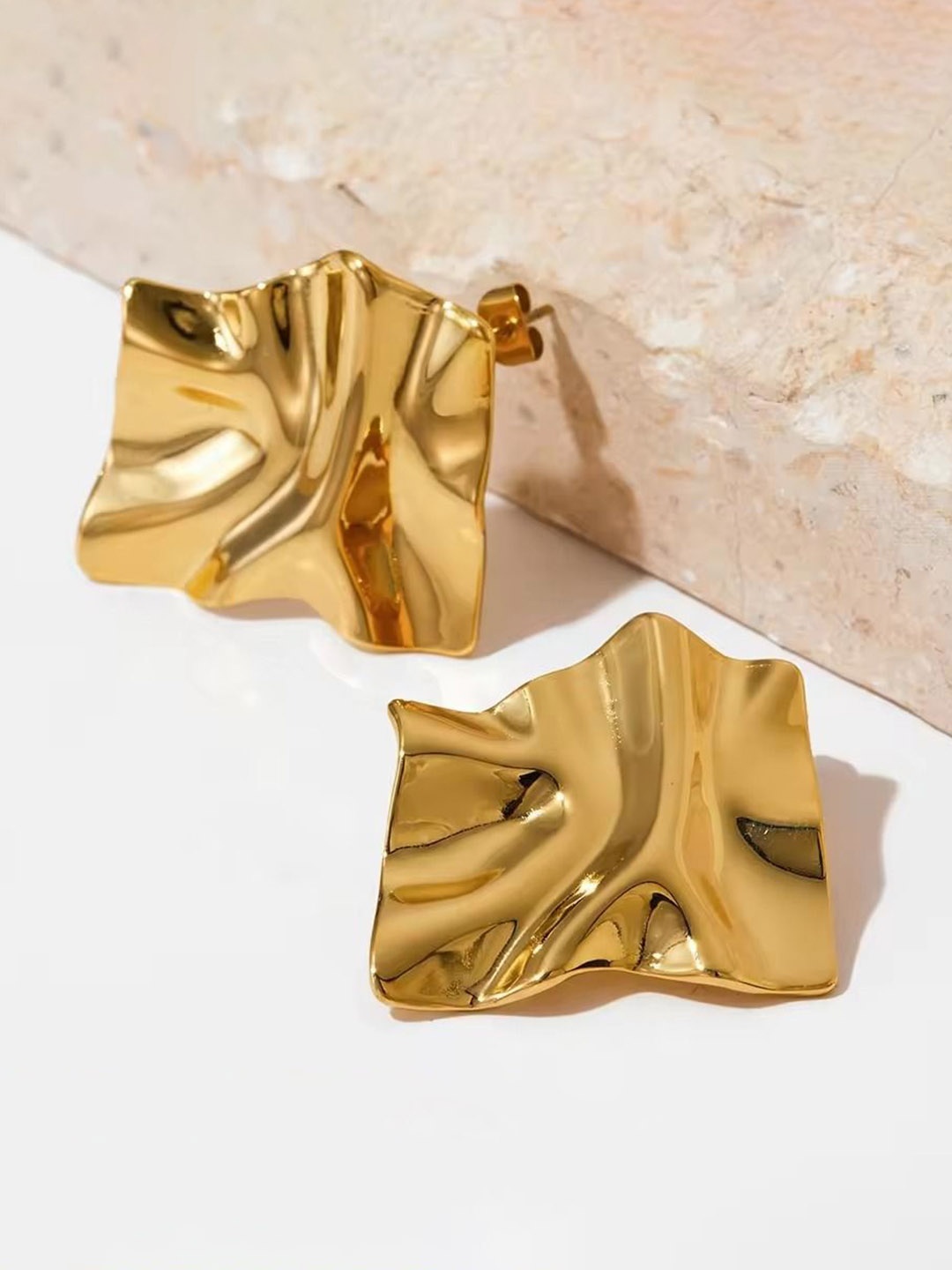 

MEENAZ Gold-Plated Stainless Steel Anti Tarnish Square Studs