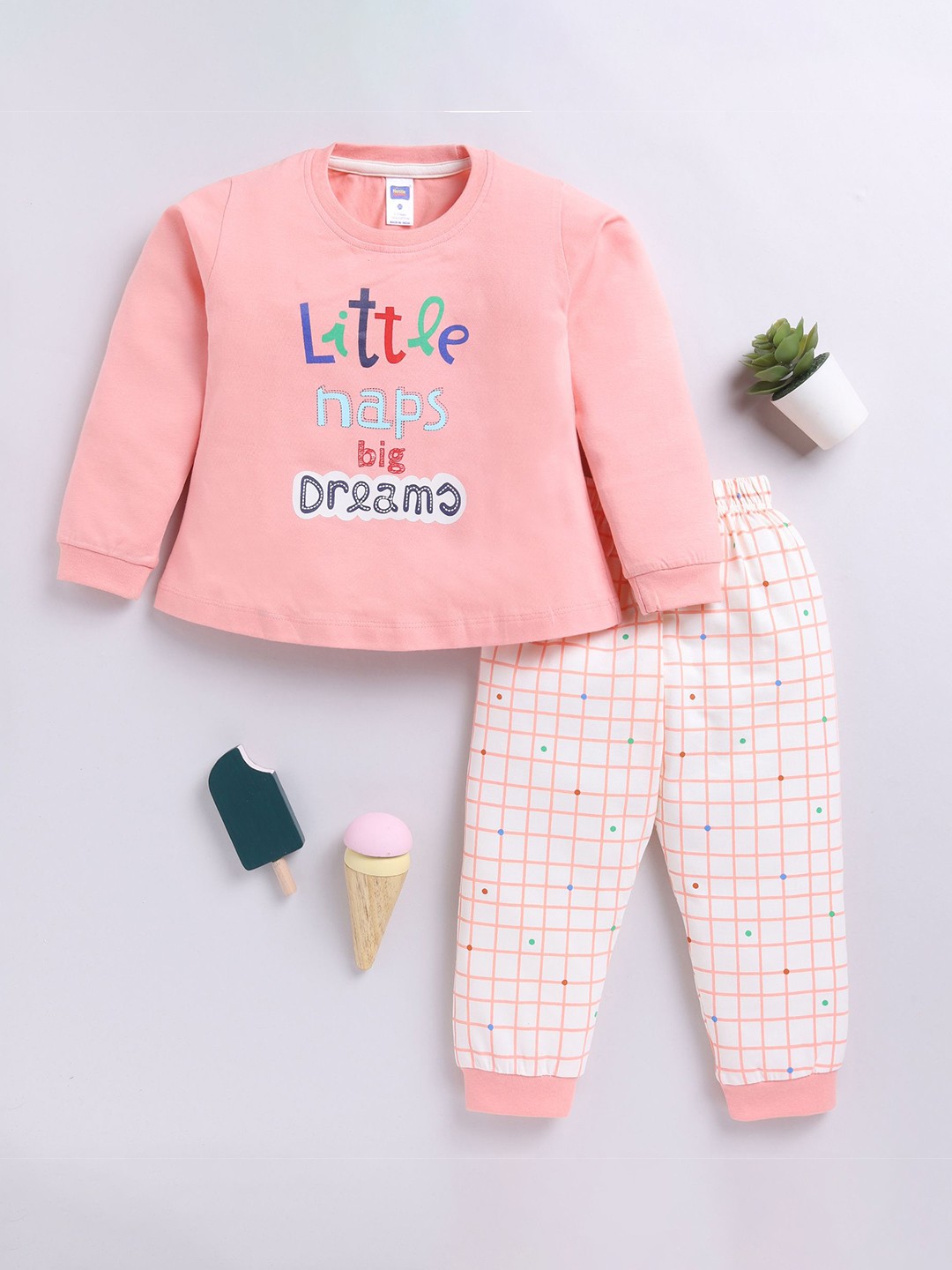 

Nottie Planet Girls Typography Printed Pure Cotton T-shirt with Joggers, Coral