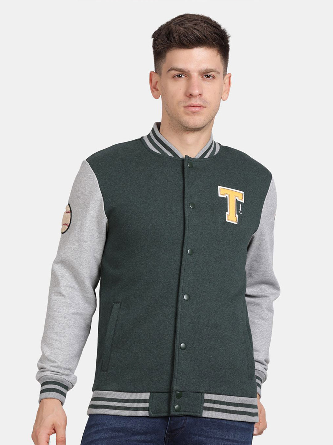 

t-base Men Mock Collar Bomber Sweatshirt, Olive