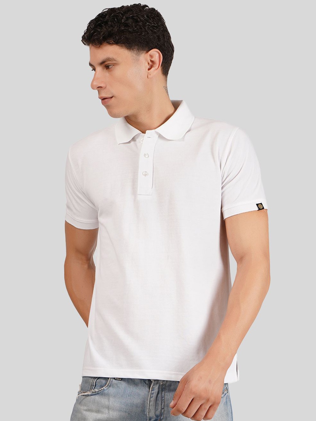 

Greylongg Men Solid Polo Collar Cotton T-Shirt, White