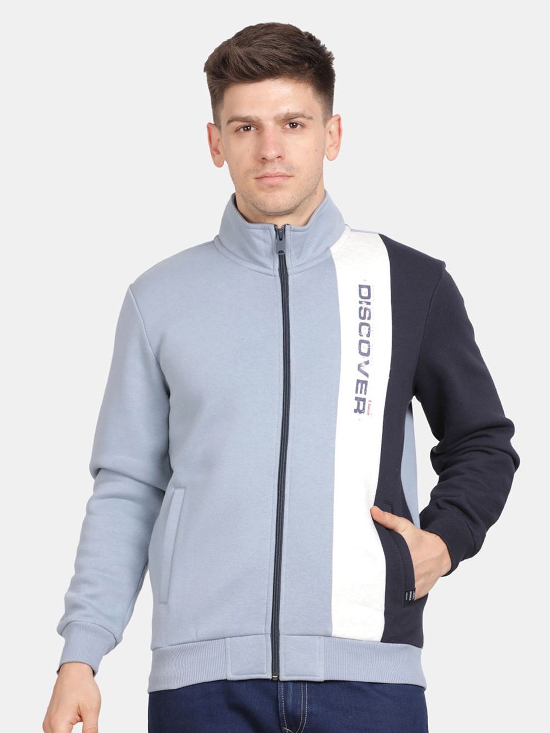 

t-base Men Colourblocked Sweatshirt, Grey