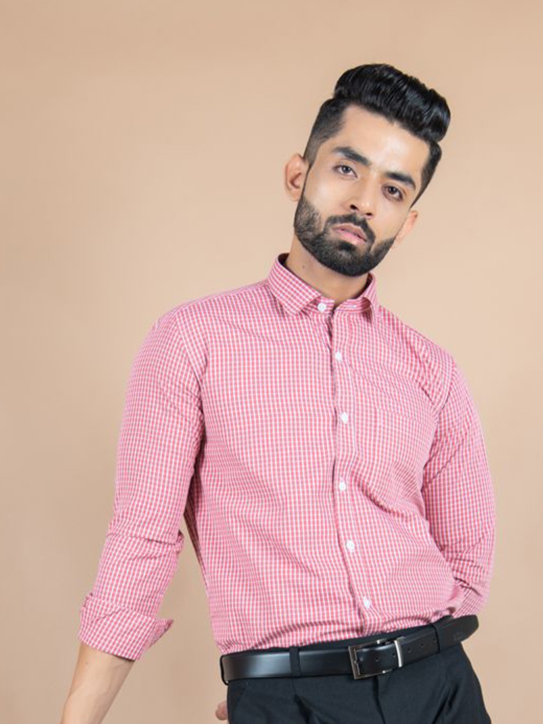 

Tistabene Men Standard Opaque Checked Casual Shirt, Pink