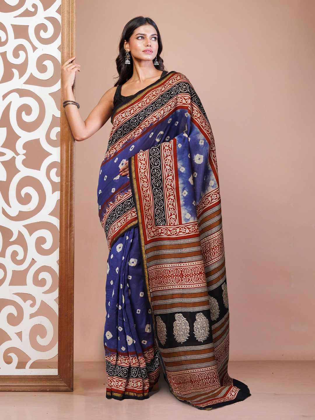 

Unnati Silks Women Bandhani Printed Handloom Chanderi Saree, Blue