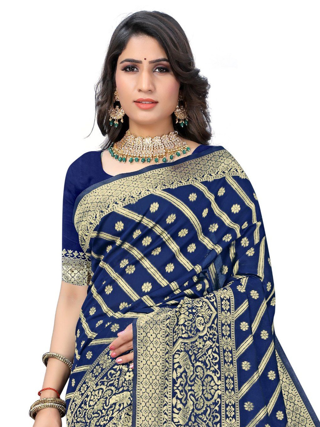 

Tulip Eden Woven Design Zari Banarasi Saree, Navy blue