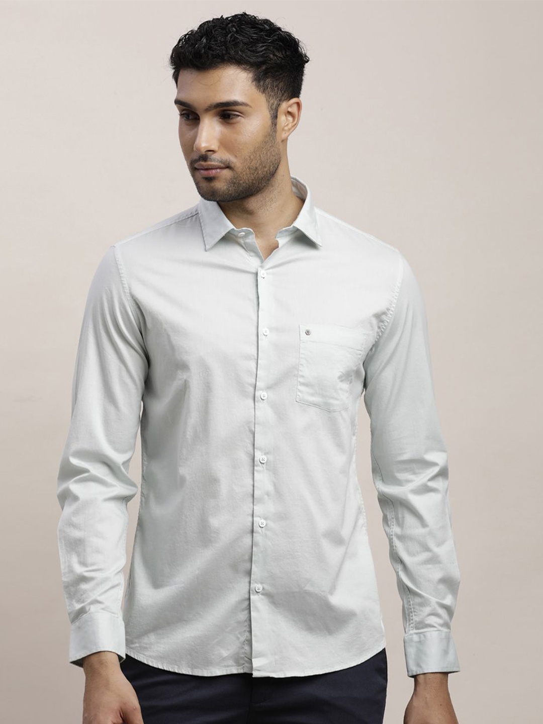 

Turtle Men Relaxed Spread Collar Solid Cotton Slim Fit Casual Shirt, Grey