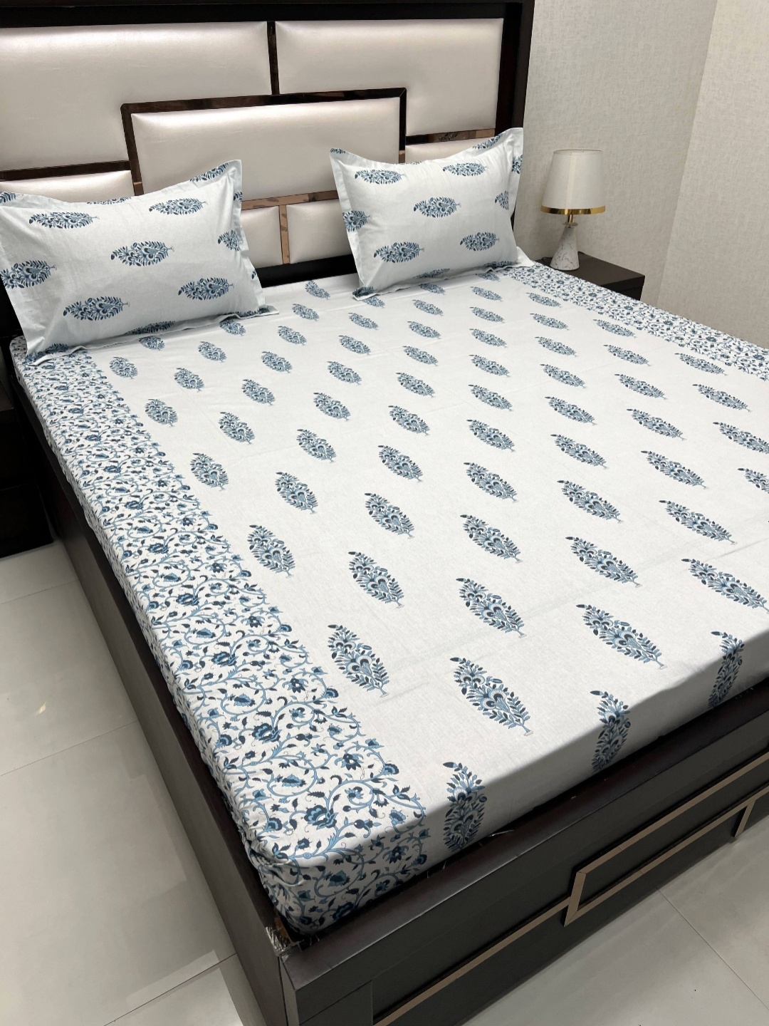 

Pure Decor Blue Ethnic Motifs Pure Cotton 400 TC Queen Bedsheet & 2 Pillow Covers