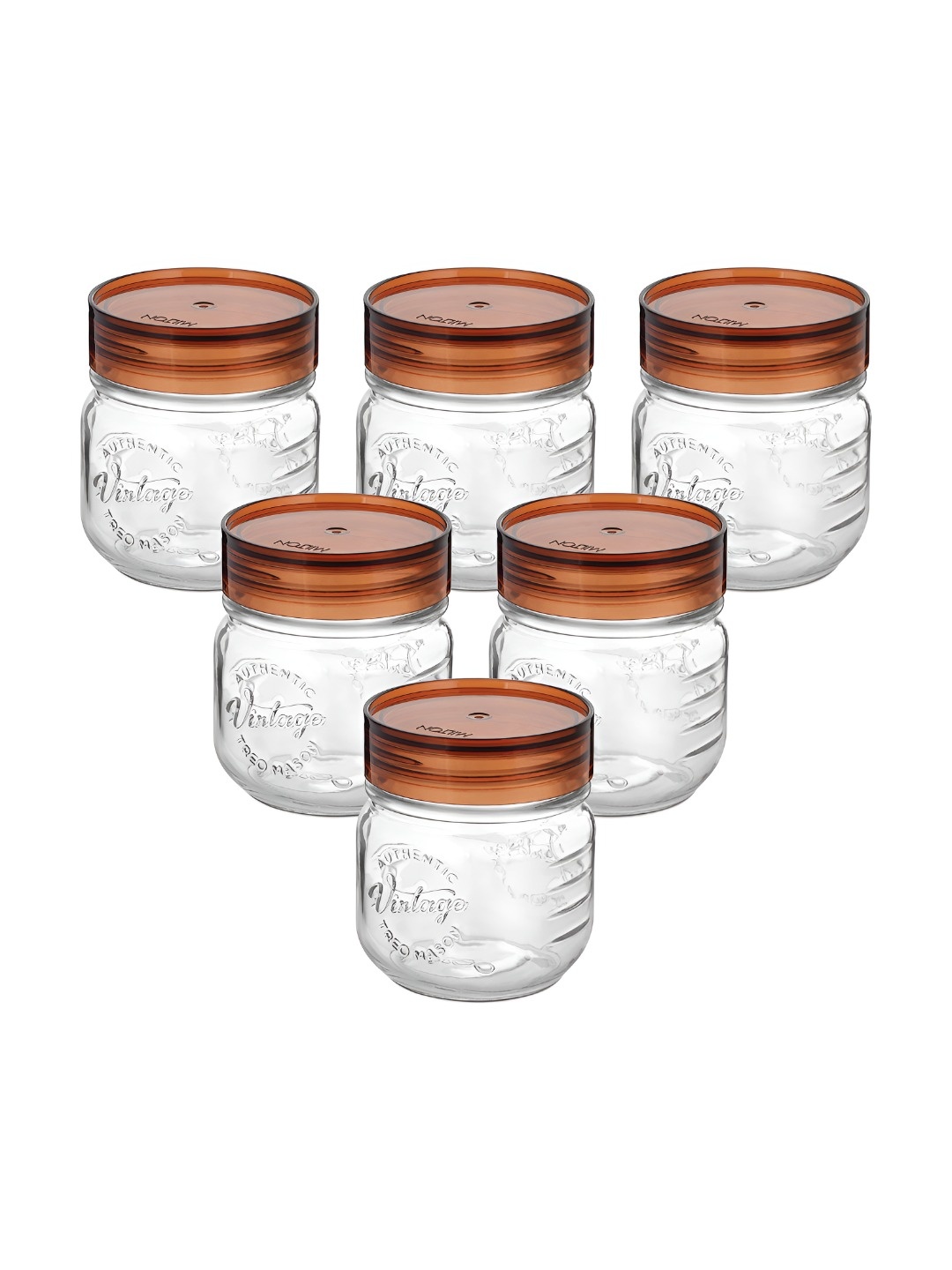 

Treo Vintage 6 Pcs Transparent & Brown Glass Jar with Airtight Lid Container 300ml each