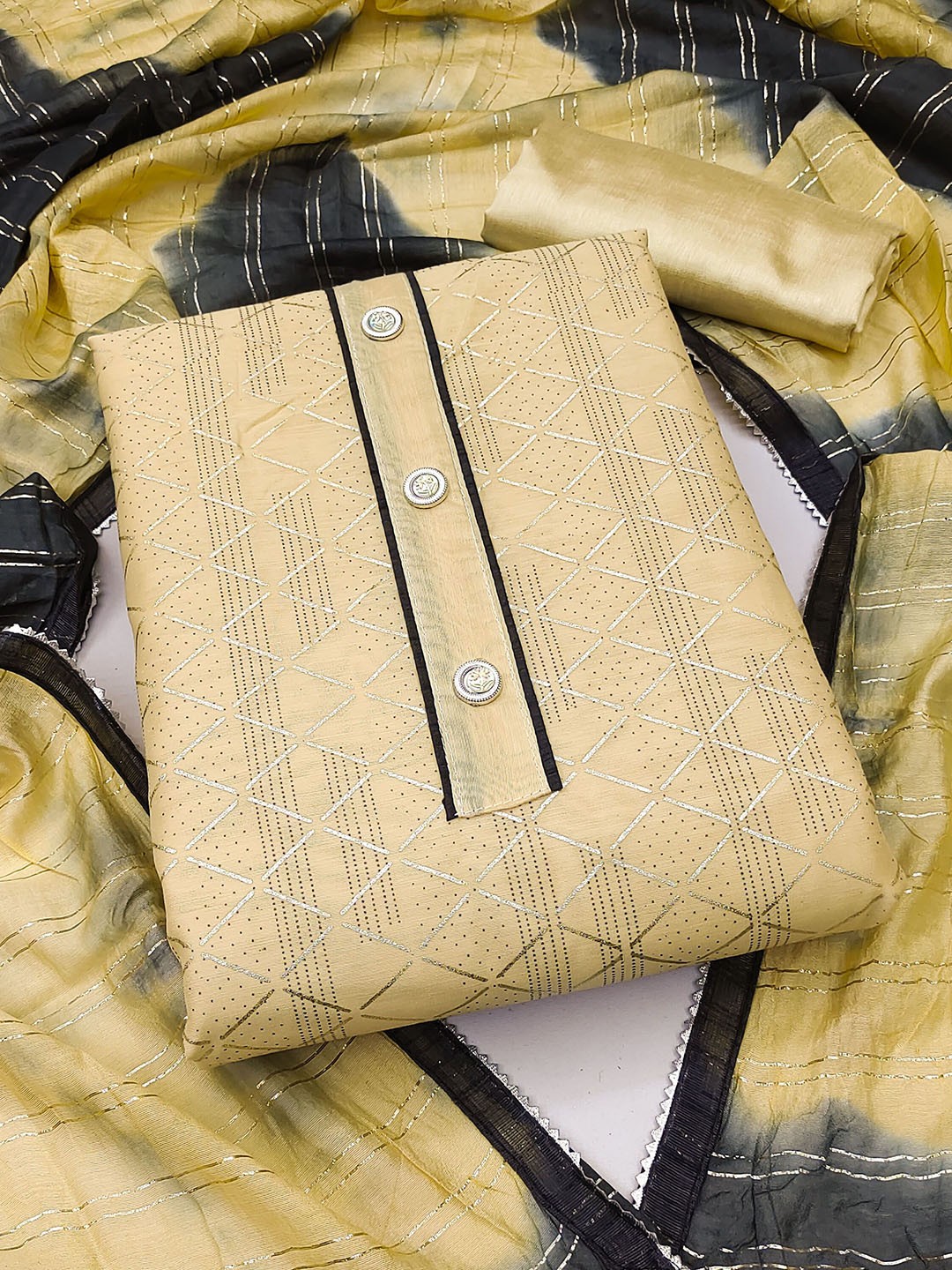 

Ishin Geometric Woven Design Unstitched Dress Material, Yellow