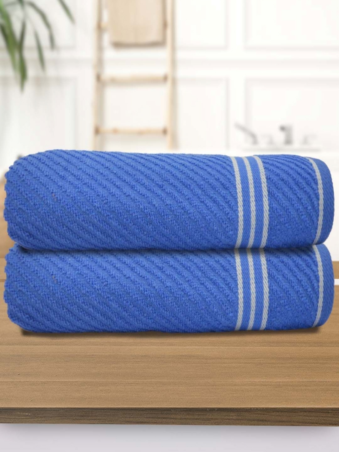 

Aura Blue & White 2 Pcs Cotton 400 GSM Bath Towel