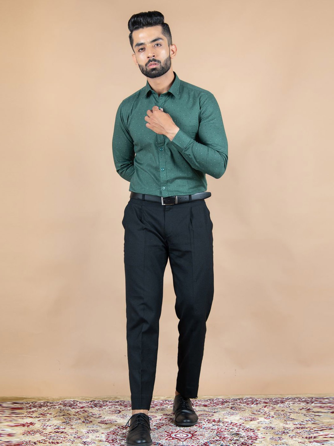

Tistabene Men Standard Spread Collar Micro Ditsy Printed Cotton Formal Shirt, Green