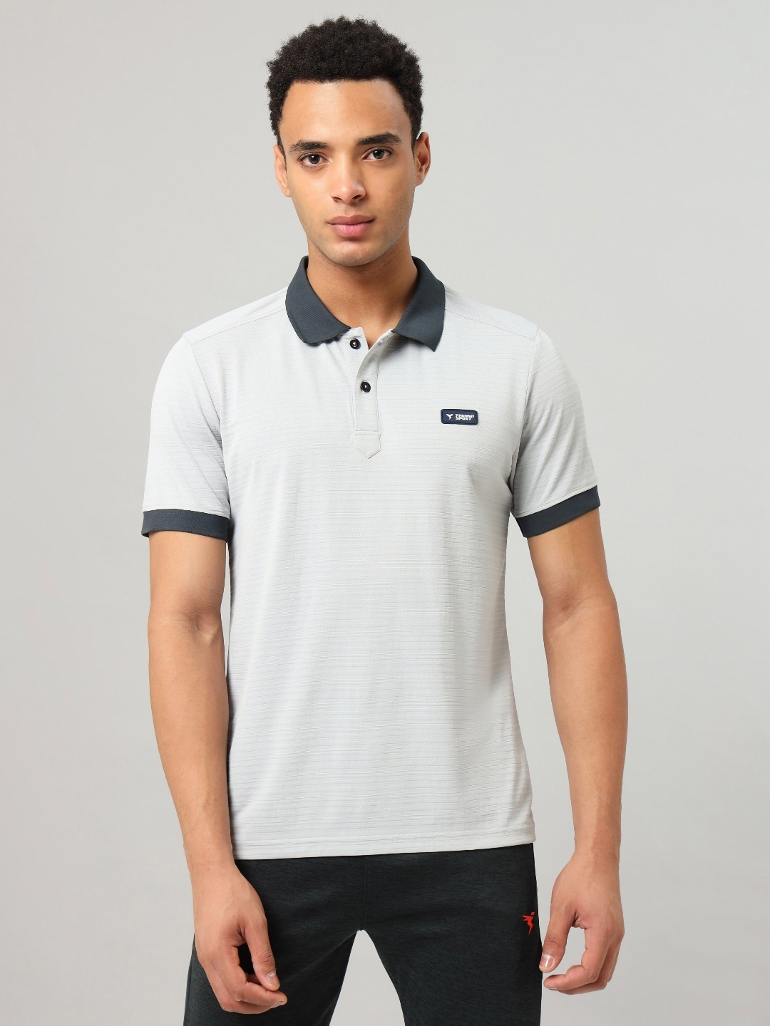 

Technosport Men UPF50 Self Design Polo Collar Slim Fit T-Shirt, Grey