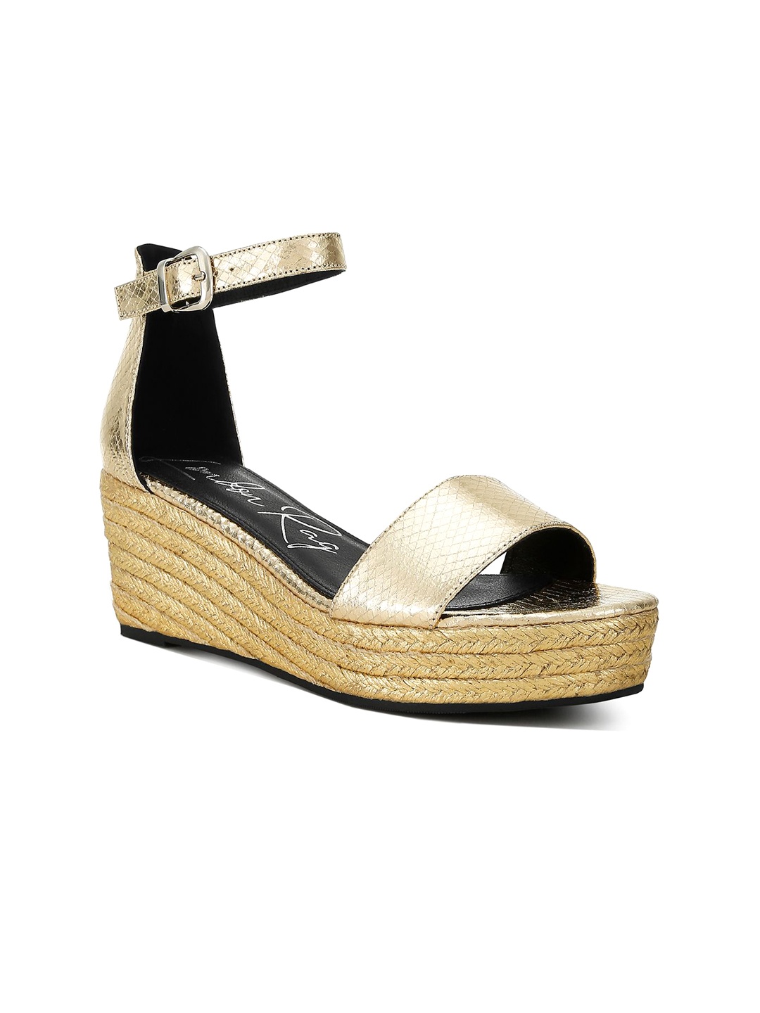 

London Rag Women Leather Wedge Heels Sandals with Buckles, Gold