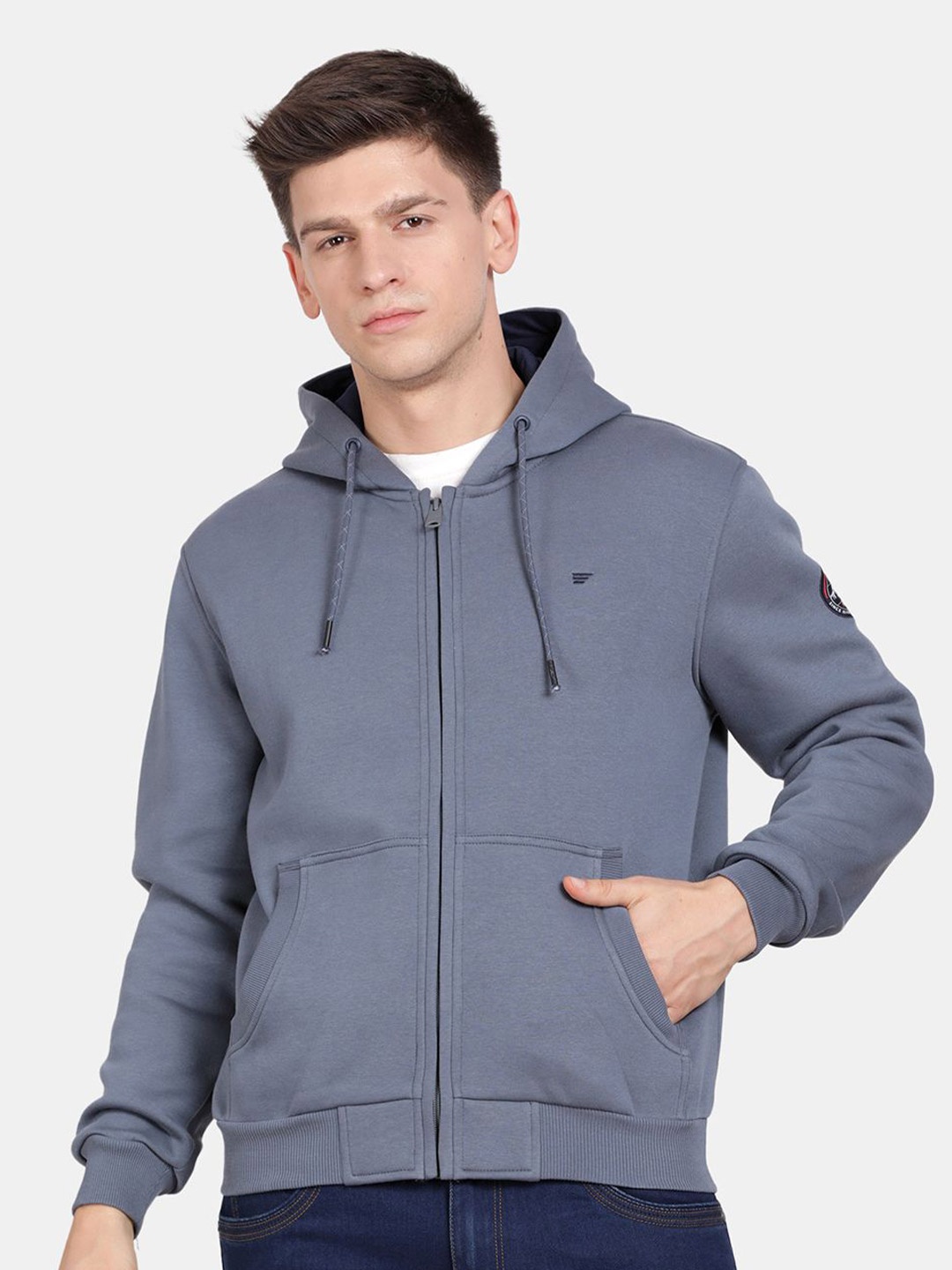 

t-base Men Solid Hooded Sweatshirt, Grey