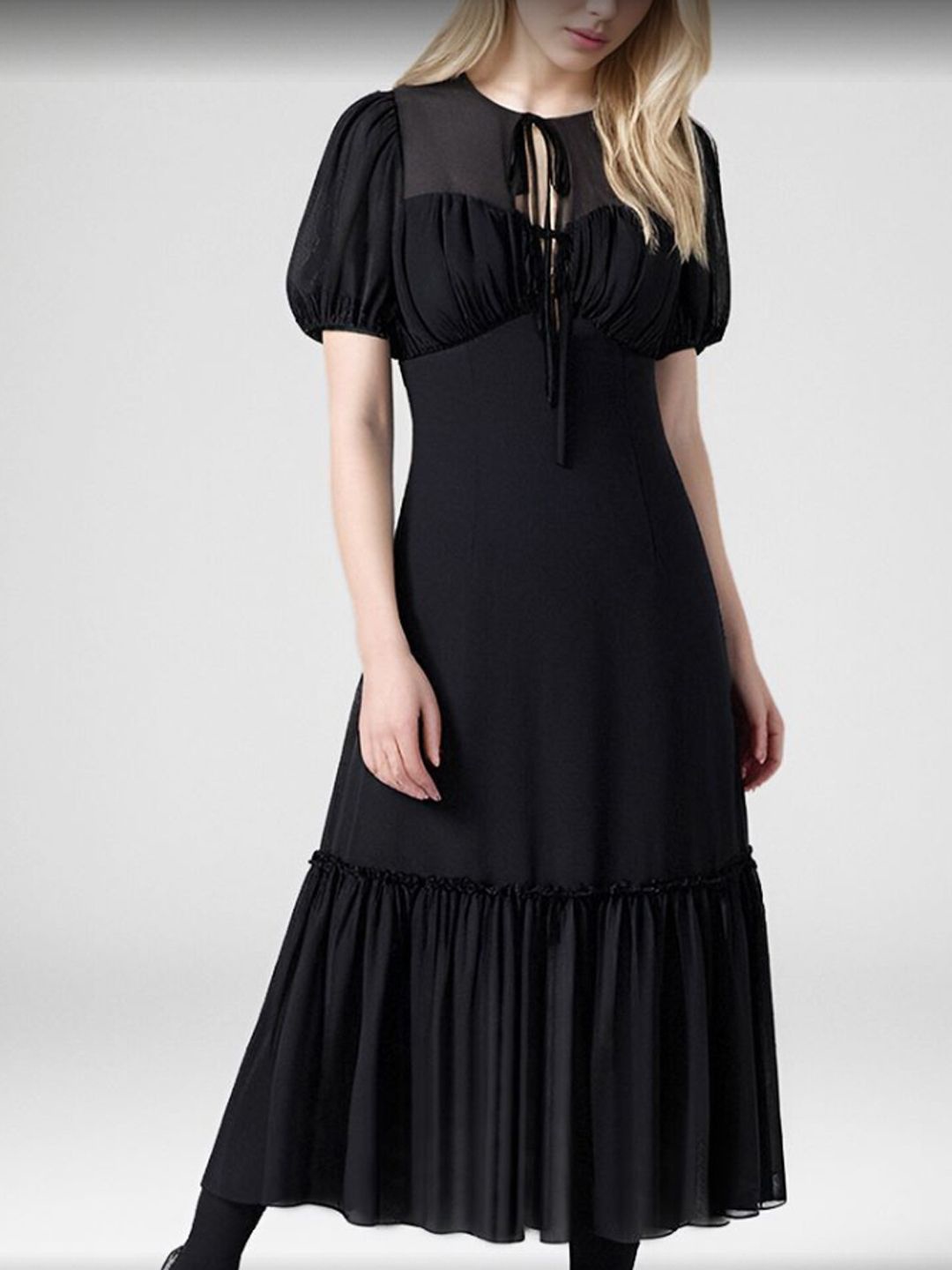 

StyleCast Tie-Up Neck Puff Sleeve Georgette A-Line Maxi Dress, Black