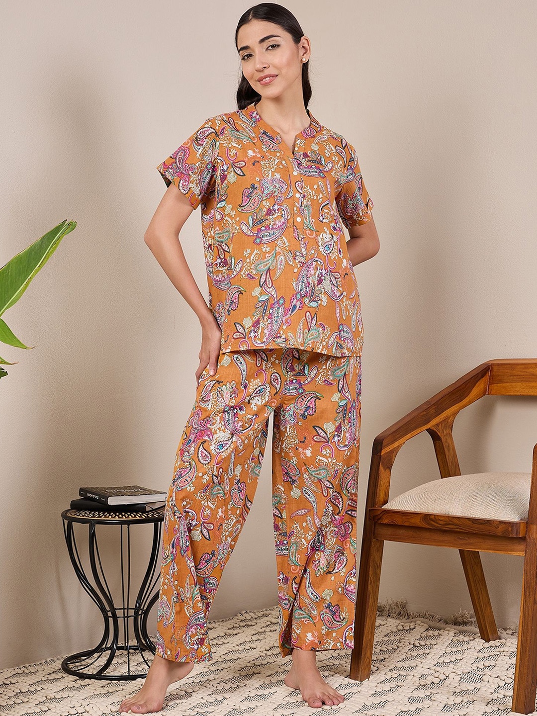 

July Women Printed Night suit, Brown