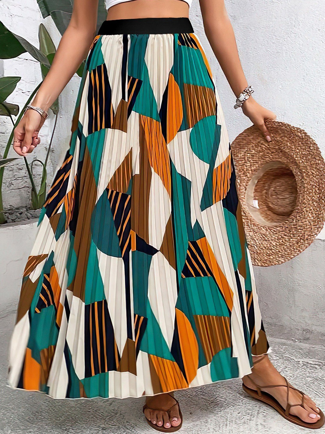 

Femvy Printed Flared Maxi Skirt, Cream