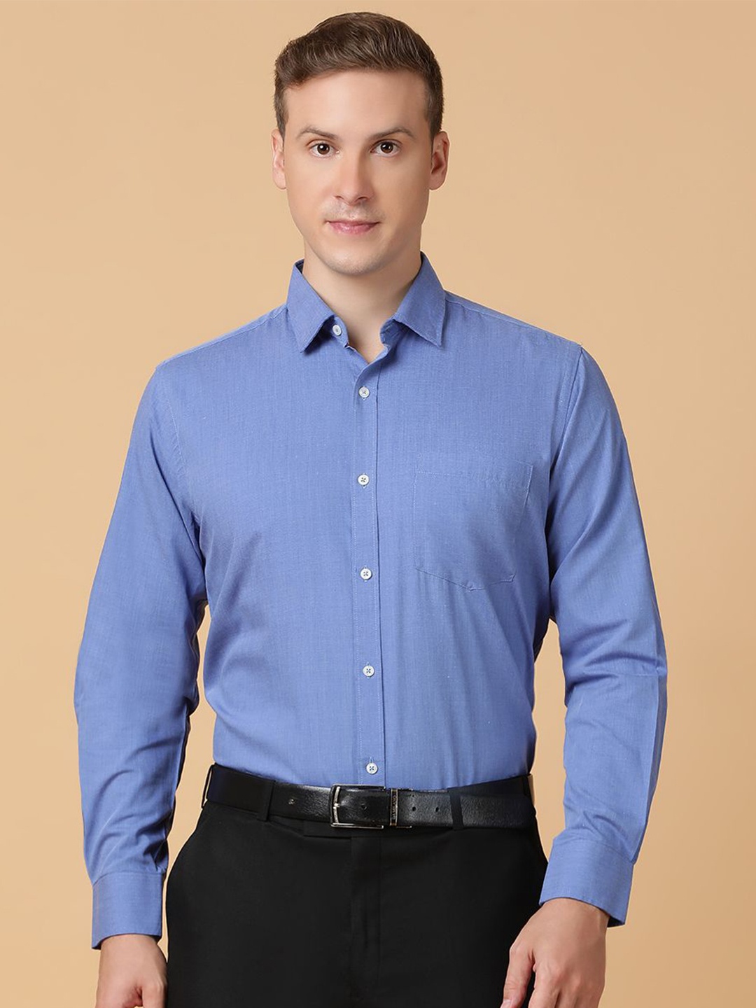 

TABARD Men Spread Collar Solid Cotton Formal Shirt, Blue