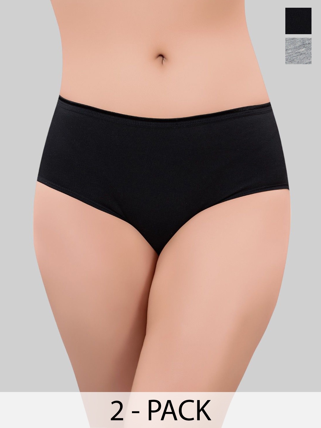 

PLUMBURY Pack Of 2 Mid Rise Hipster Briefs, Black