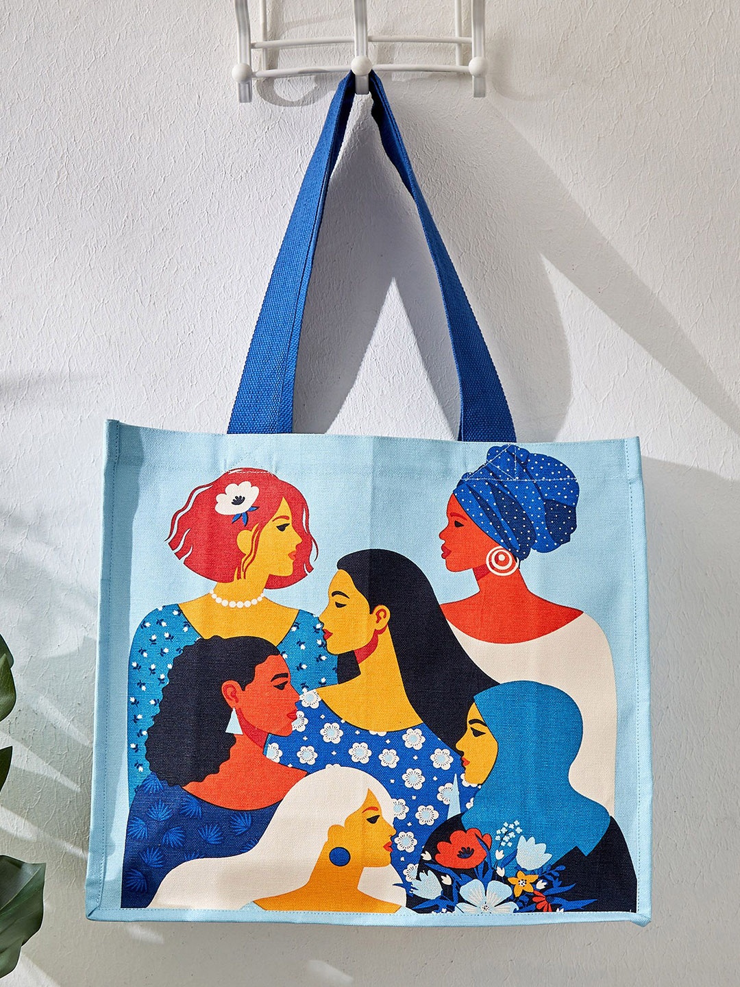 

Home Centre Printed Oversized Shopper Tote Bag with Applique, Blue