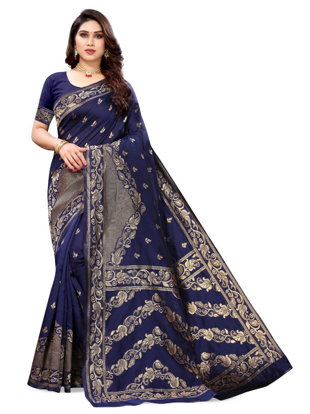 

Tulip Eden Ethnic Motifs Zari Banarasi Saree, Navy blue