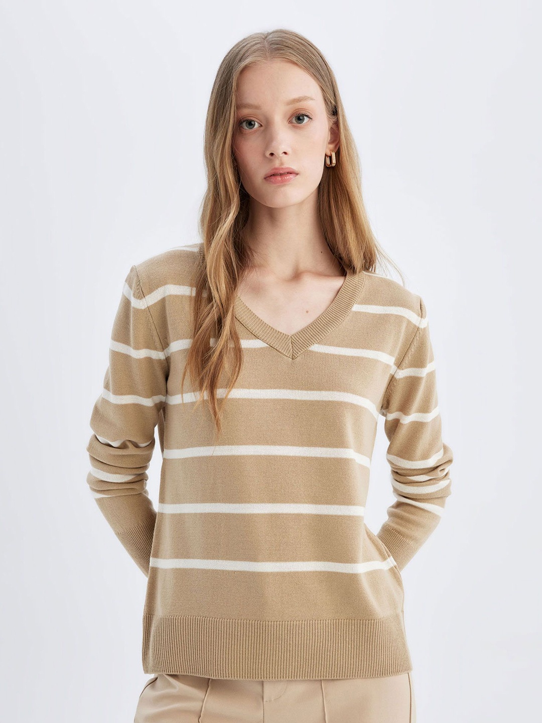 

DeFacto Women Striped Pullover, Beige